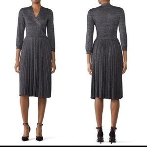 Kate Spade metallic, pleated sweater dress.